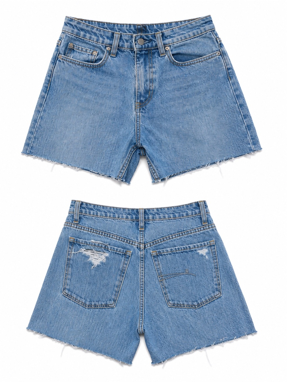 Nobody Denim Light Blue High-Rise Frayed Hem Jean Shorts
